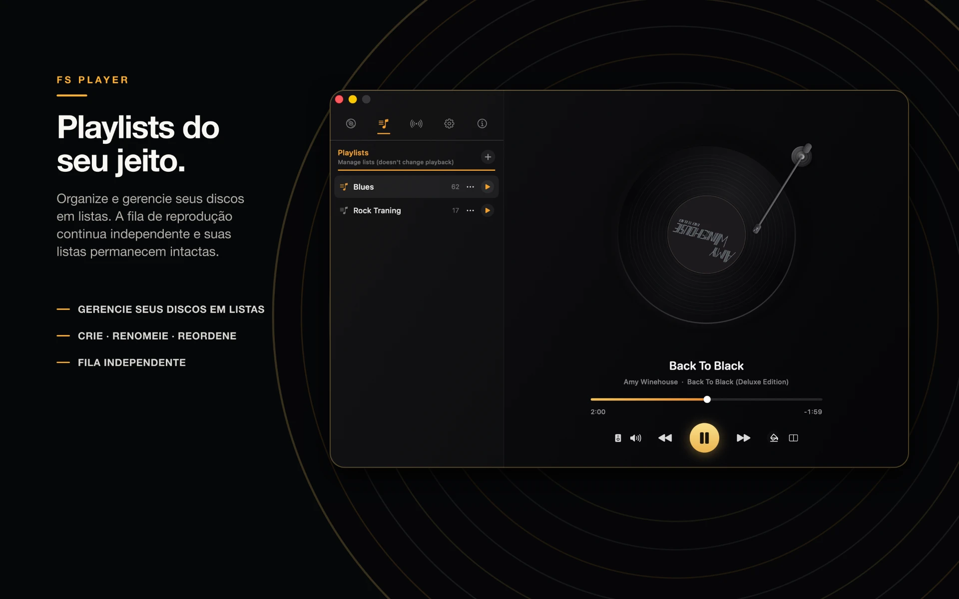 Gerenciamento de playlists no FS Player