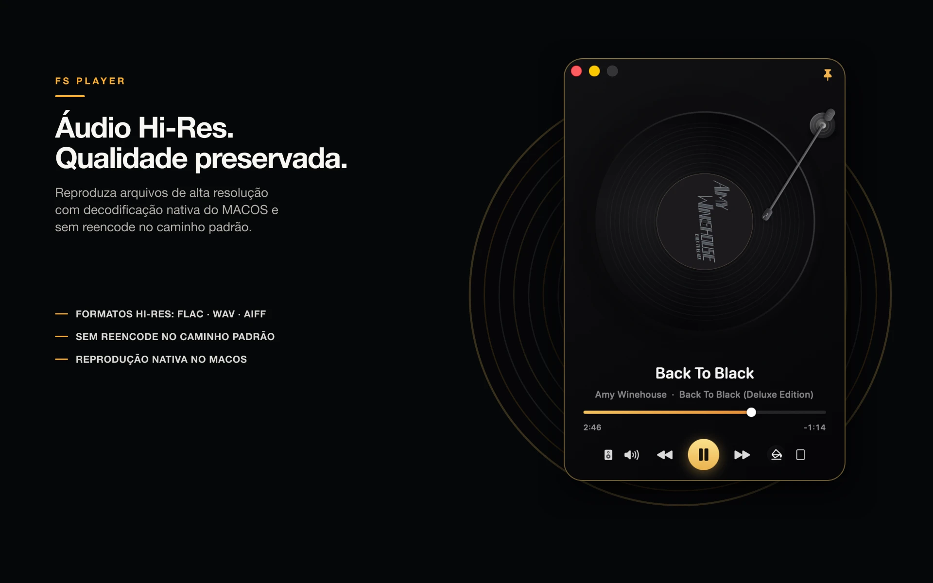 Janela compacta do FS Player reproduzindo áudio de alta resolução